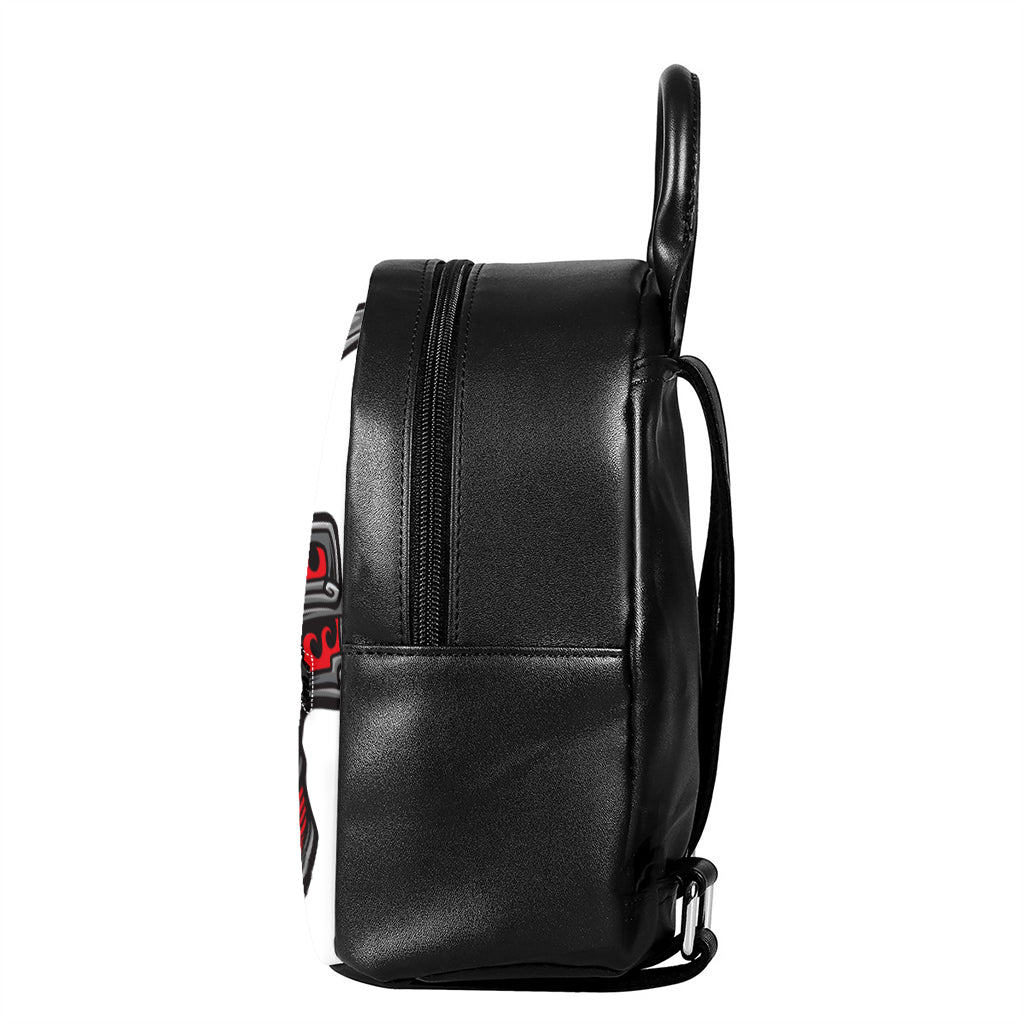 Robot Samurai Mask Print Leather Backpack