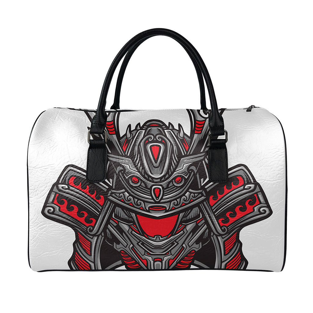 Robot Samurai Mask Print Leather Duffle Bag