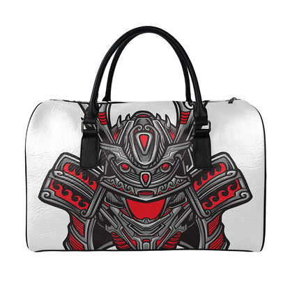 Robot Samurai Mask Print Leather Duffle Bag