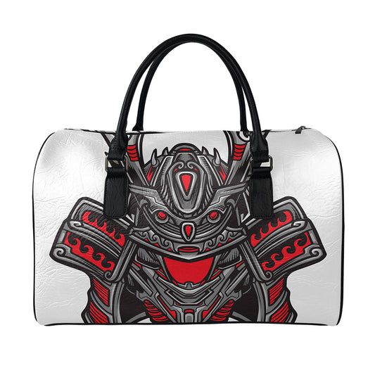 Robot Samurai Mask Print Leather Duffle Bag