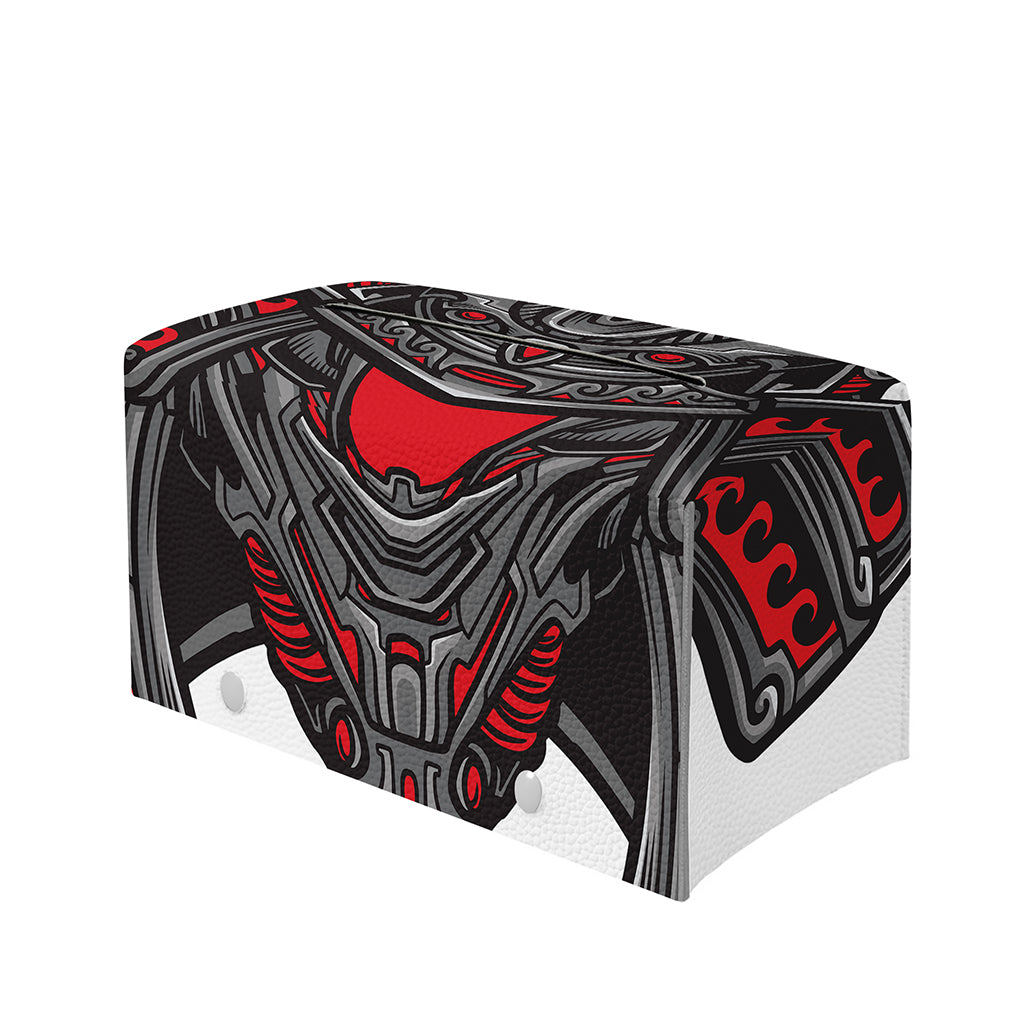 Robot Samurai Mask Print Leather Tissue Box Cover
