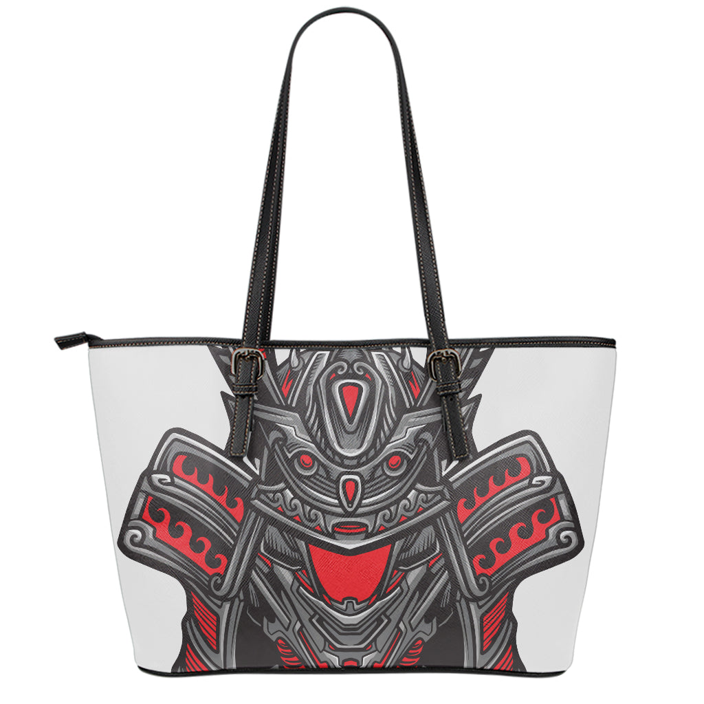 Robot Samurai Mask Print Leather Tote Bag
