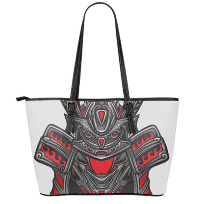 Robot Samurai Mask Print Leather Tote Bag
