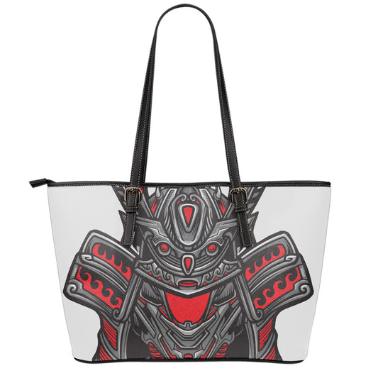 Robot Samurai Mask Print Leather Tote Bag
