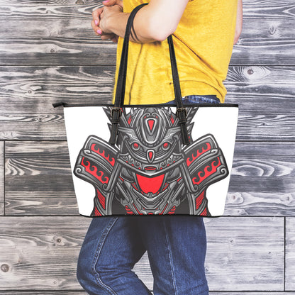 Robot Samurai Mask Print Leather Tote Bag