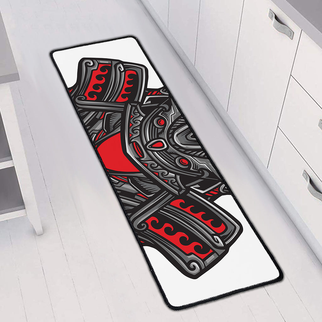 Robot Samurai Mask Print Long Kitchen Mat
