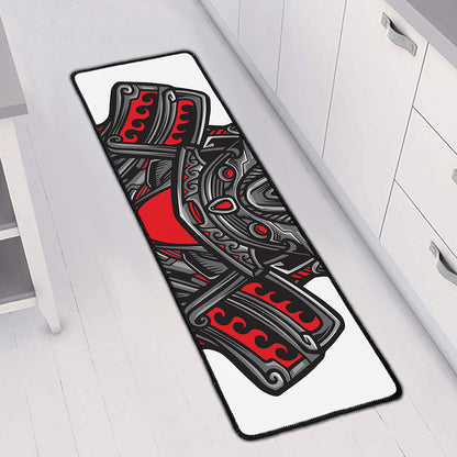Robot Samurai Mask Print Long Kitchen Mat