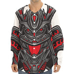Robot Samurai Mask Print Long Sleeve Baseball Jersey