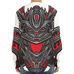 Robot Samurai Mask Print Long Sleeve Baseball Jersey