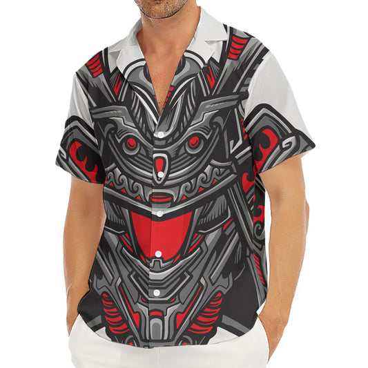 Robot Samurai Mask Print Men's Deep V-Neck Shirt