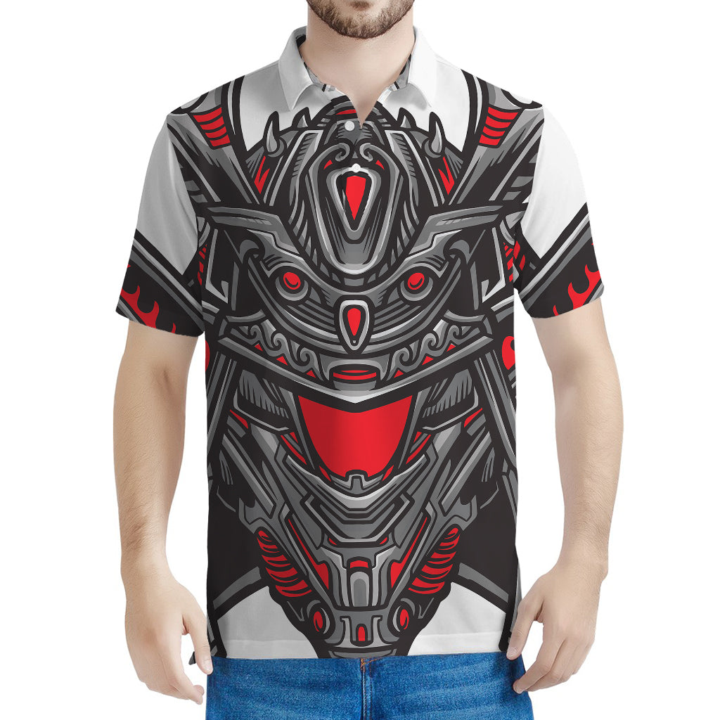 Robot Samurai Mask Print Men's Polo Shirt