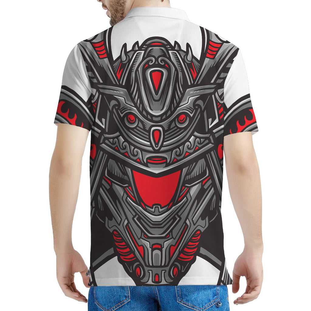 Robot Samurai Mask Print Men's Polo Shirt