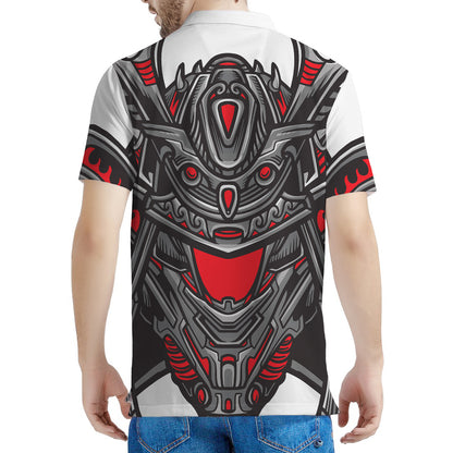 Robot Samurai Mask Print Men's Polo Shirt