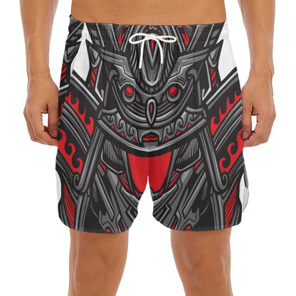 Robot Samurai Mask Print Men's Split Running Shorts