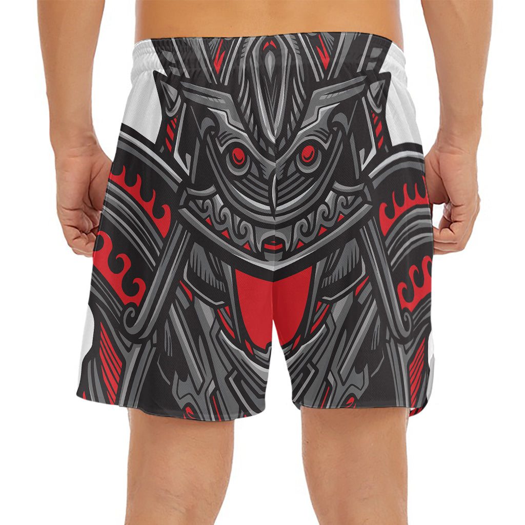 Robot Samurai Mask Print Men's Split Running Shorts