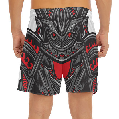 Robot Samurai Mask Print Men's Split Running Shorts