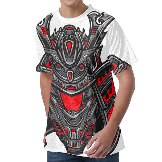 Robot Samurai Mask Print Men's Velvet T-Shirt