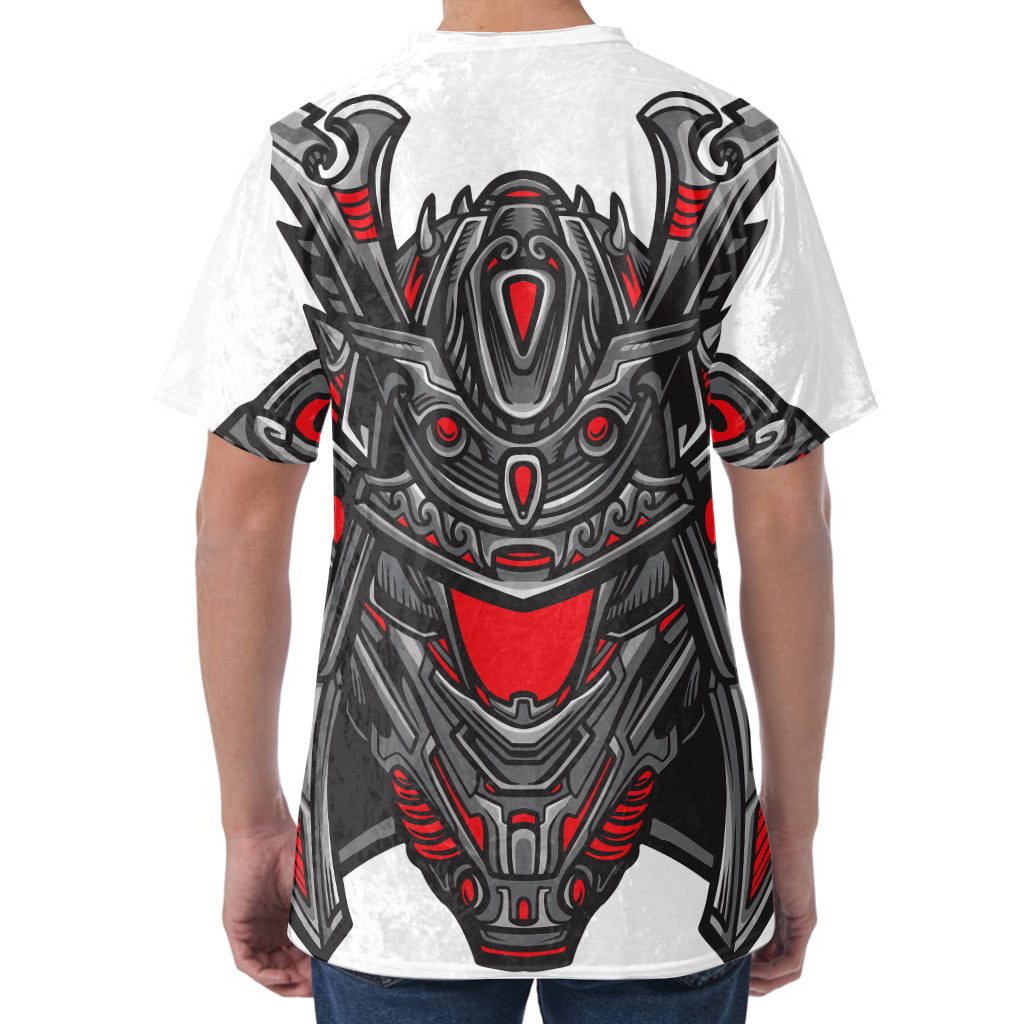 Robot Samurai Mask Print Men's Velvet T-Shirt