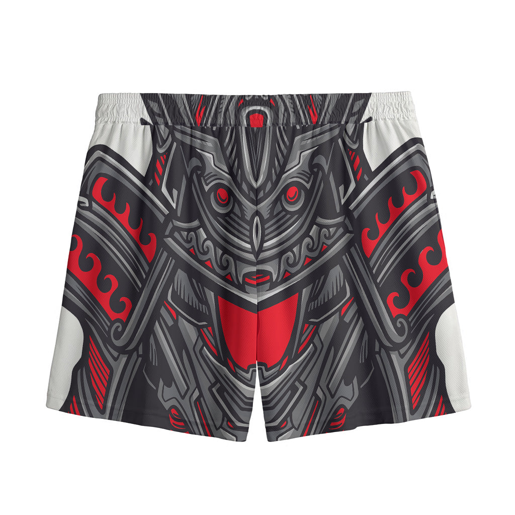 Robot Samurai Mask Print Mesh Shorts