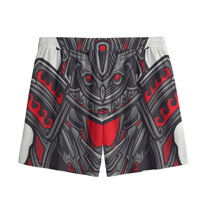 Robot Samurai Mask Print Mesh Shorts