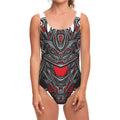 Robot Samurai Mask Print One Piece Swimsuit