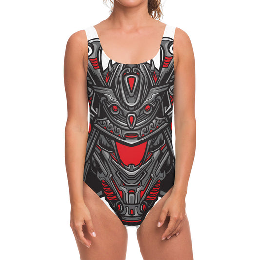 Robot Samurai Mask Print One Piece Swimsuit
