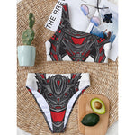 Robot Samurai Mask Print One Shoulder Bikini Top
