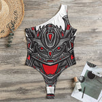 Robot Samurai Mask Print One Shoulder Bodysuit