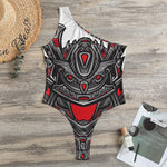 Robot Samurai Mask Print One Shoulder Bodysuit
