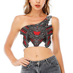 Robot Samurai Mask Print One Shoulder Crop Top