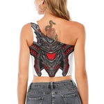 Robot Samurai Mask Print One Shoulder Crop Top