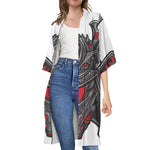 Robot Samurai Mask Print Open Front Beach Cover Up