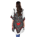 Robot Samurai Mask Print Open Front Beach Cover Up