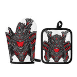 Robot Samurai Mask Print Oven Mitt And Pot Holder Set