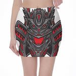 Robot Samurai Mask Print Pencil Mini Skirt