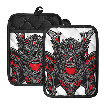 Robot Samurai Mask Print Pot Holders With Pocket