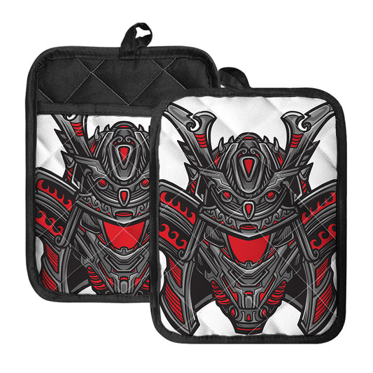 Robot Samurai Mask Print Pot Holders With Pocket