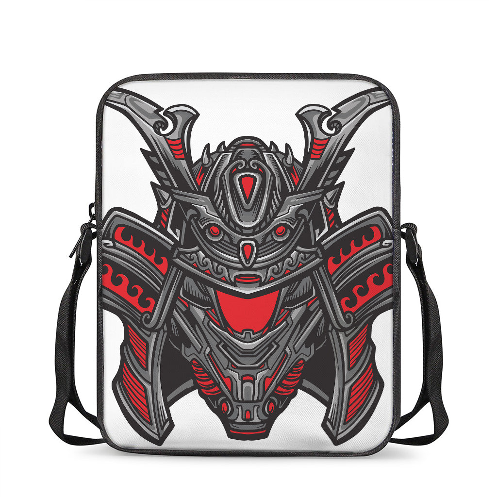 Robot Samurai Mask Print Rectangular Crossbody Bag