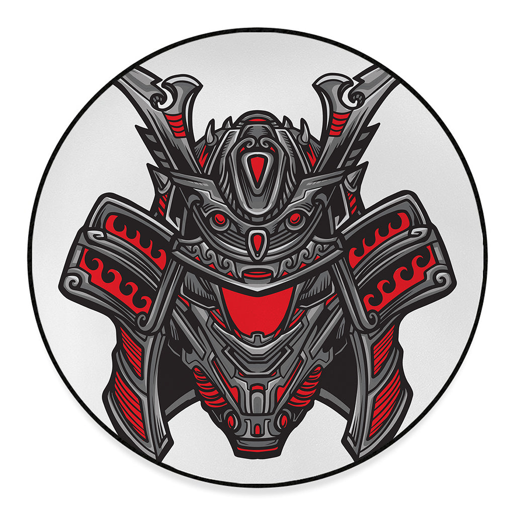 Robot Samurai Mask Print Round Floor Mat