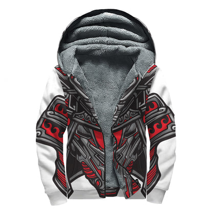 Robot Samurai Mask Print Sherpa Lined Zip Up Hoodie