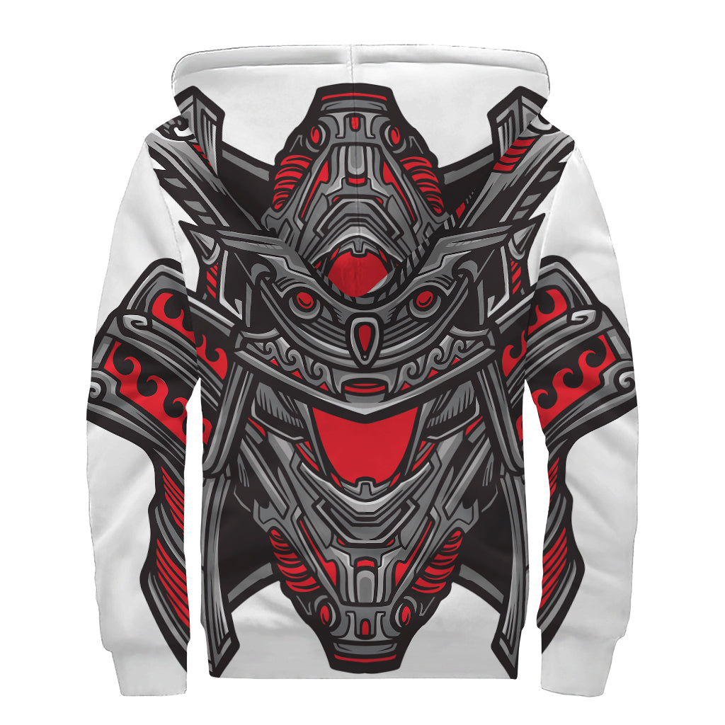 Robot Samurai Mask Print Sherpa Lined Zip Up Hoodie