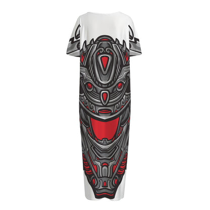 Robot Samurai Mask Print Short Sleeve Long Nightdress