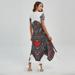 Robot Samurai Mask Print Short Sleeve Maxi Dress