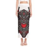Robot Samurai Mask Print Side Slit Maxi Skirt