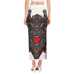 Robot Samurai Mask Print Side Slit Maxi Skirt