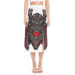Robot Samurai Mask Print Side Slit Midi Skirt