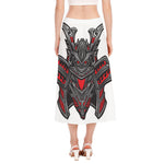 Robot Samurai Mask Print Side Slit Midi Skirt