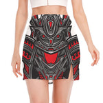 Robot Samurai Mask Print Side Slit Mini Skirt