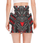 Robot Samurai Mask Print Side Slit Mini Skirt