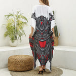 Robot Samurai Mask Print Silk V-Neck Kaftan Dress